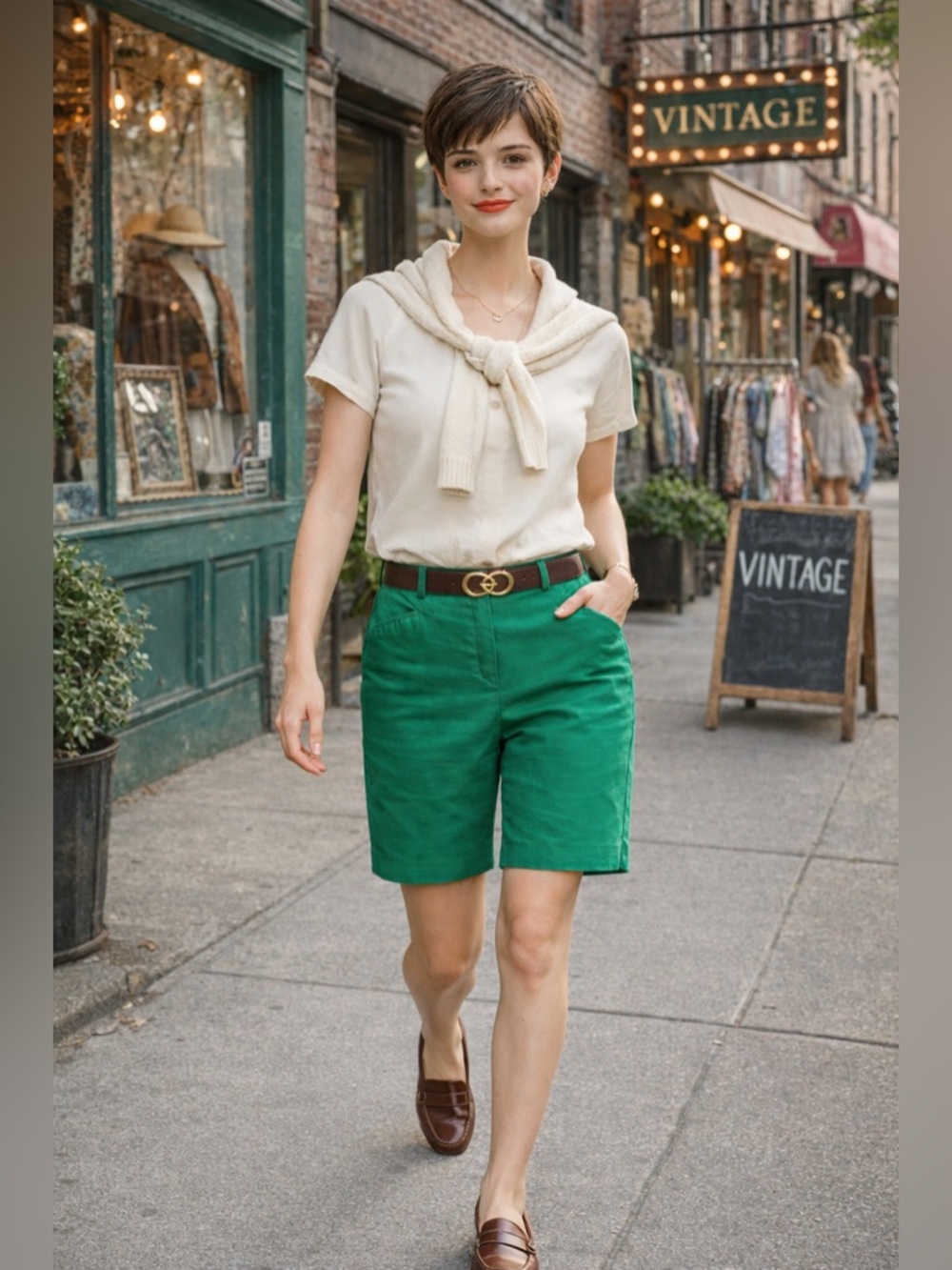 Vintage Attyre New York Vivid Grass Green Bermuda Shorts Women’s Size 10 Stretch